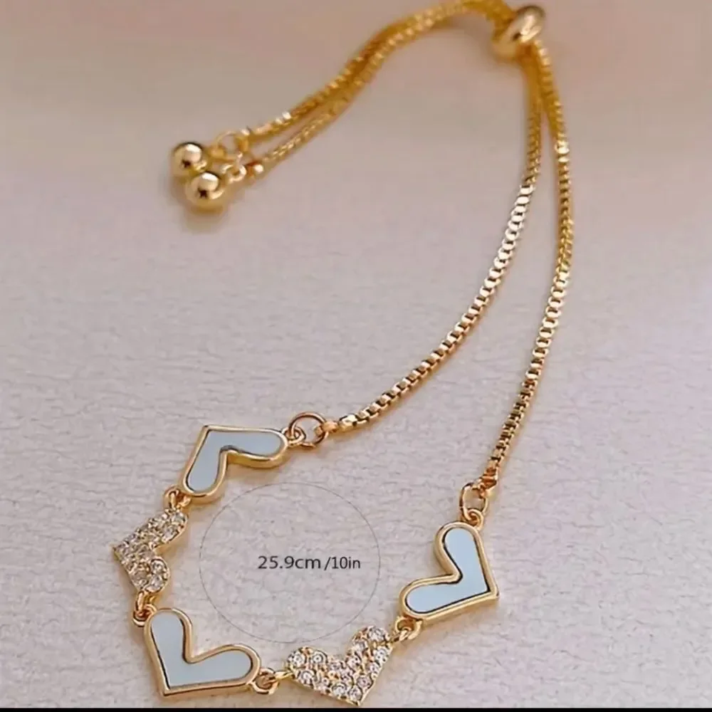Exquisite Diamond Heart Gold Plated Bracelet